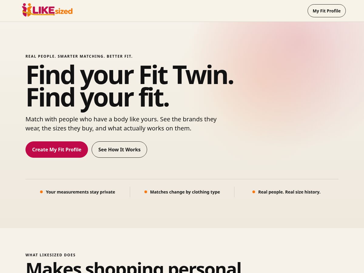 Landing-page snapshot of likesized.com