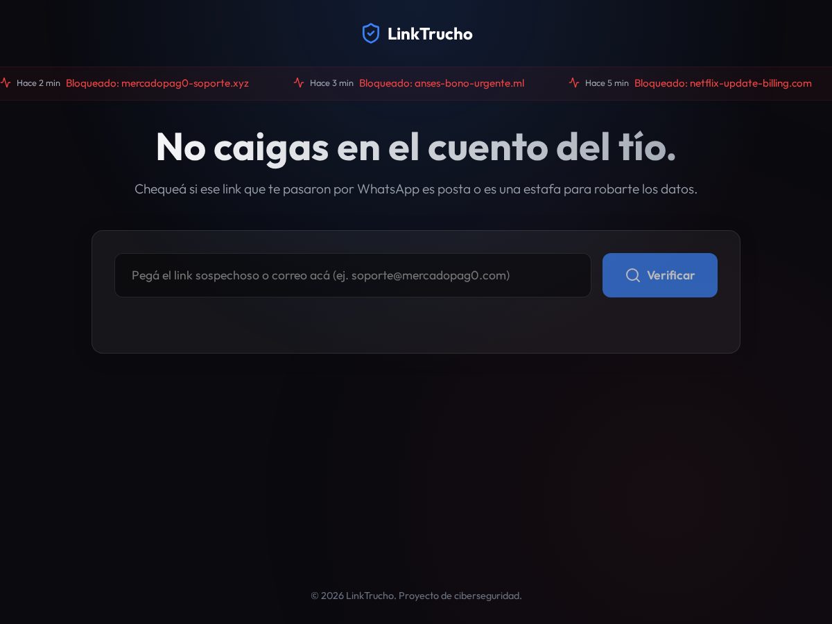 Landing-page snapshot of linktrucho.com