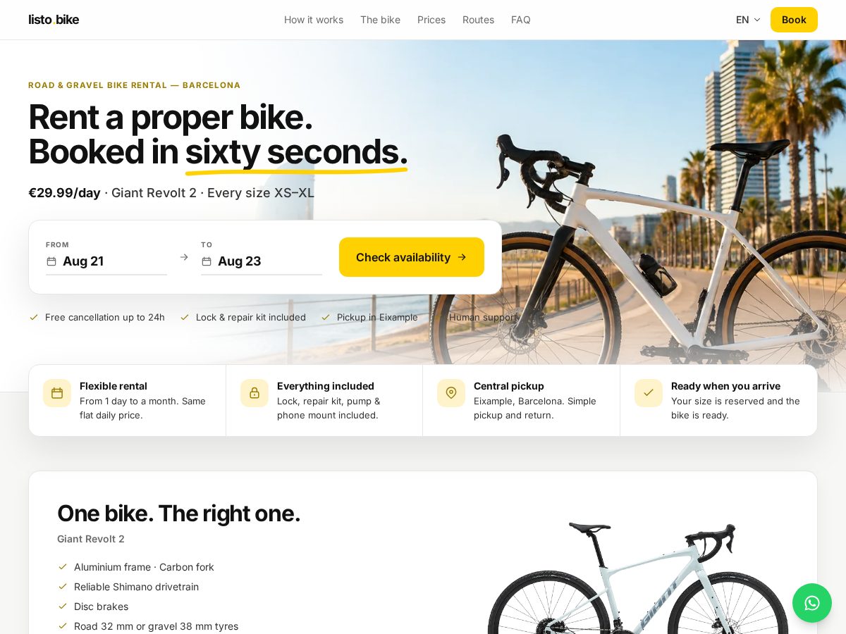 Landing-page snapshot of listo.bike