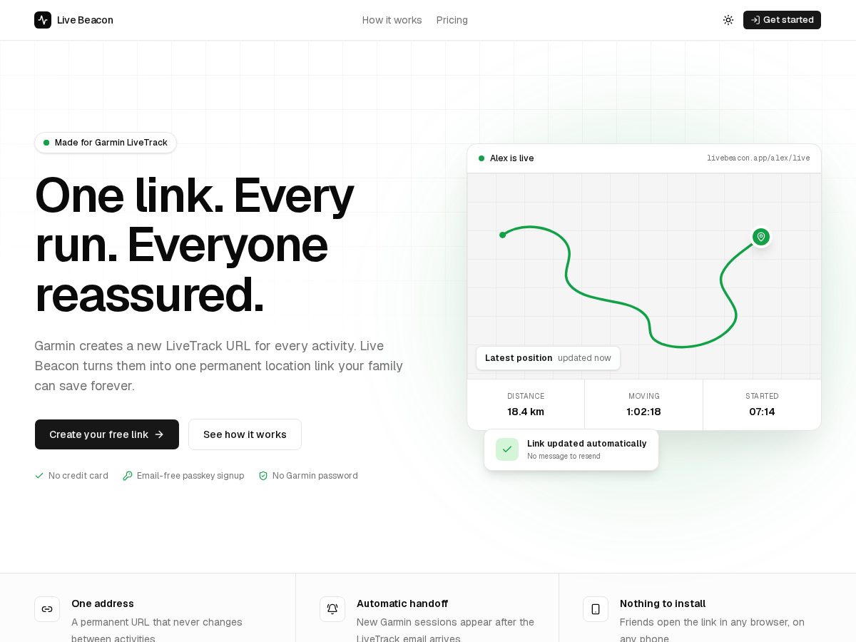 Landing-page snapshot of livebeacon.app