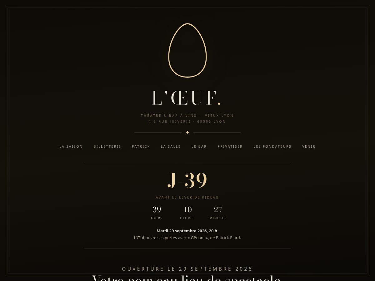 Landing-page snapshot of loeuftheatre.com