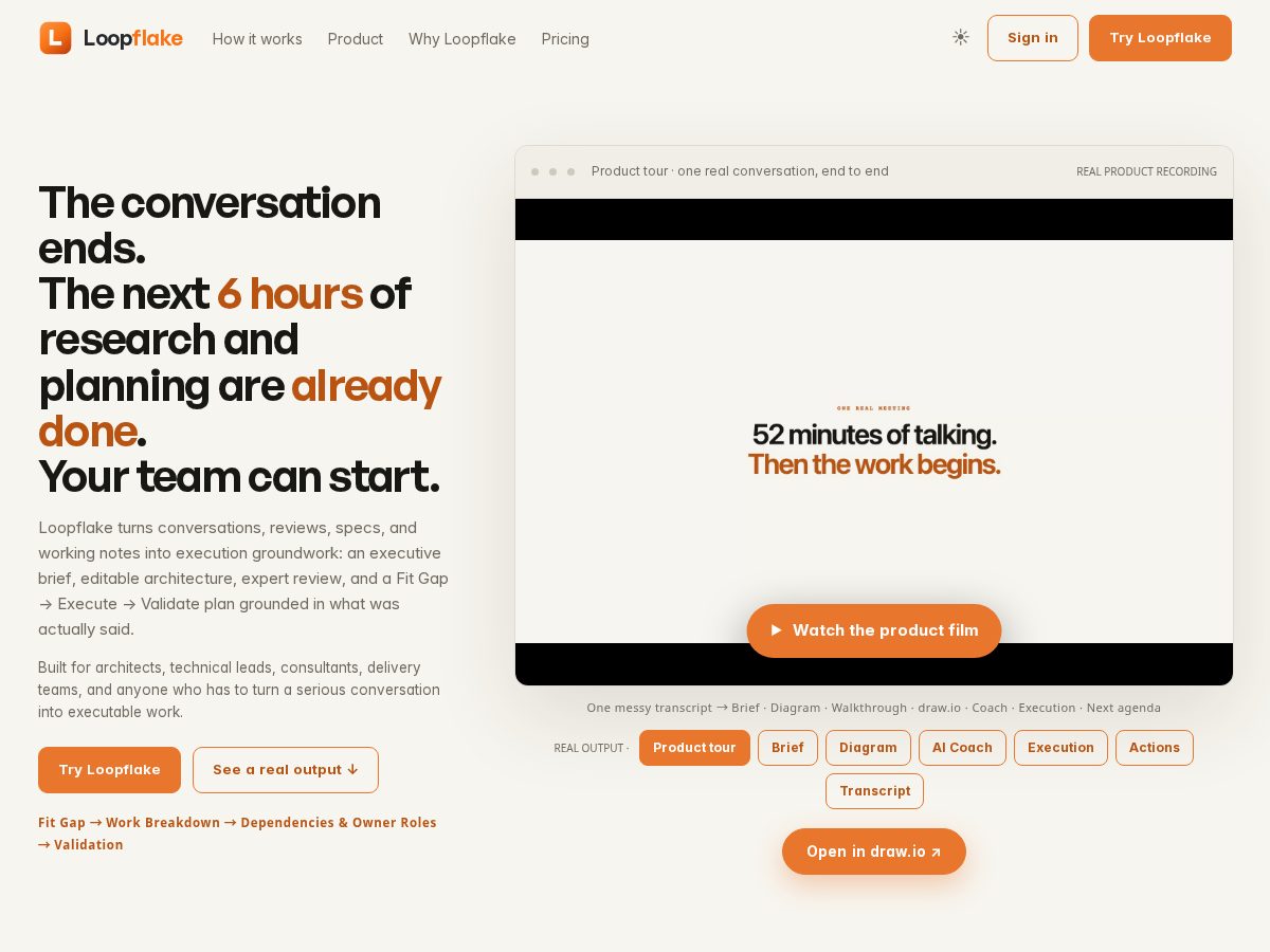 Landing-page snapshot of loopflake.com
