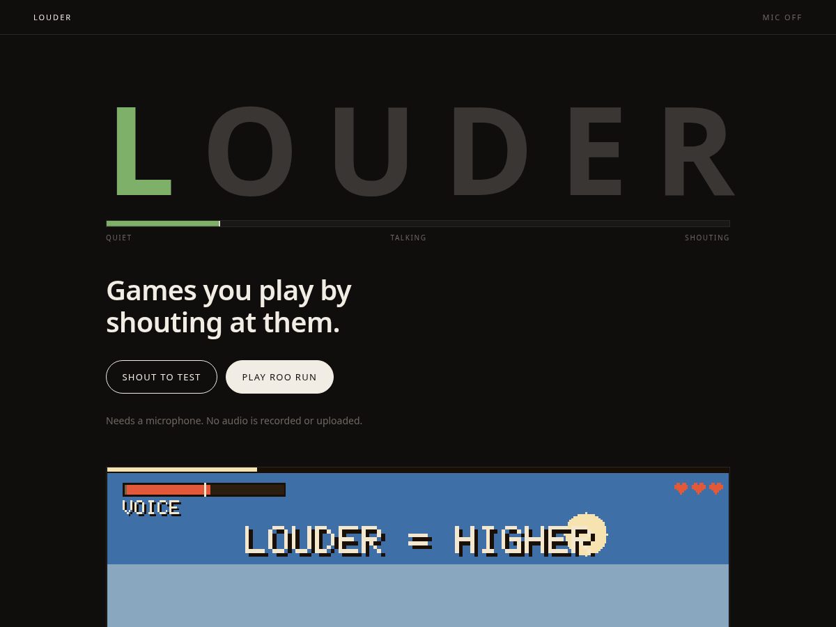 Landing-page snapshot of loudergame.com