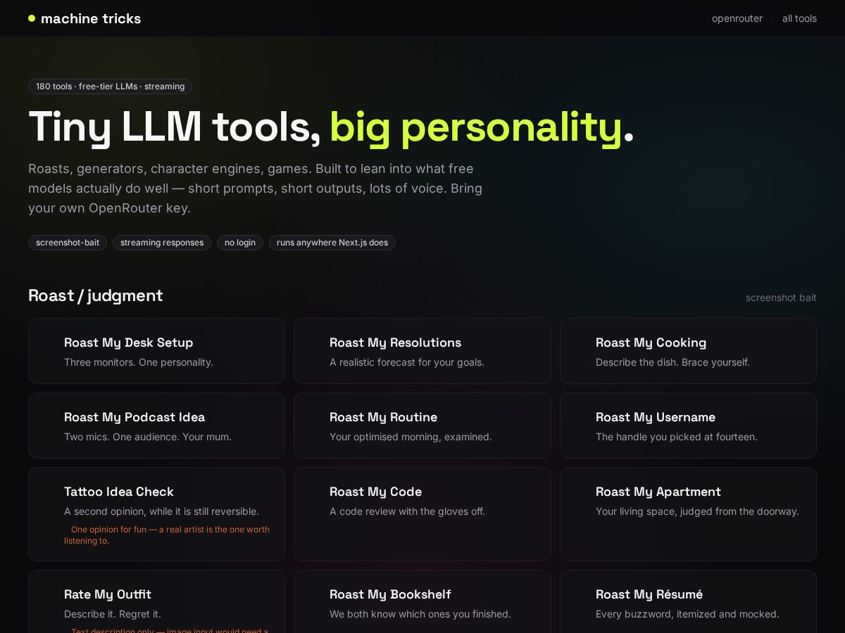 Landing-page snapshot of machinetricks.com