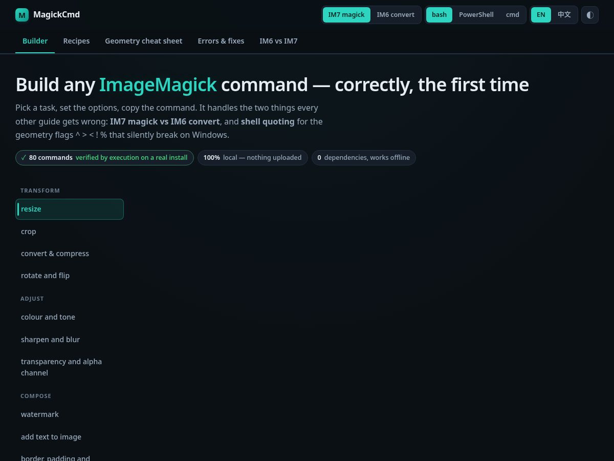 Landing-page snapshot of magickcmd.com