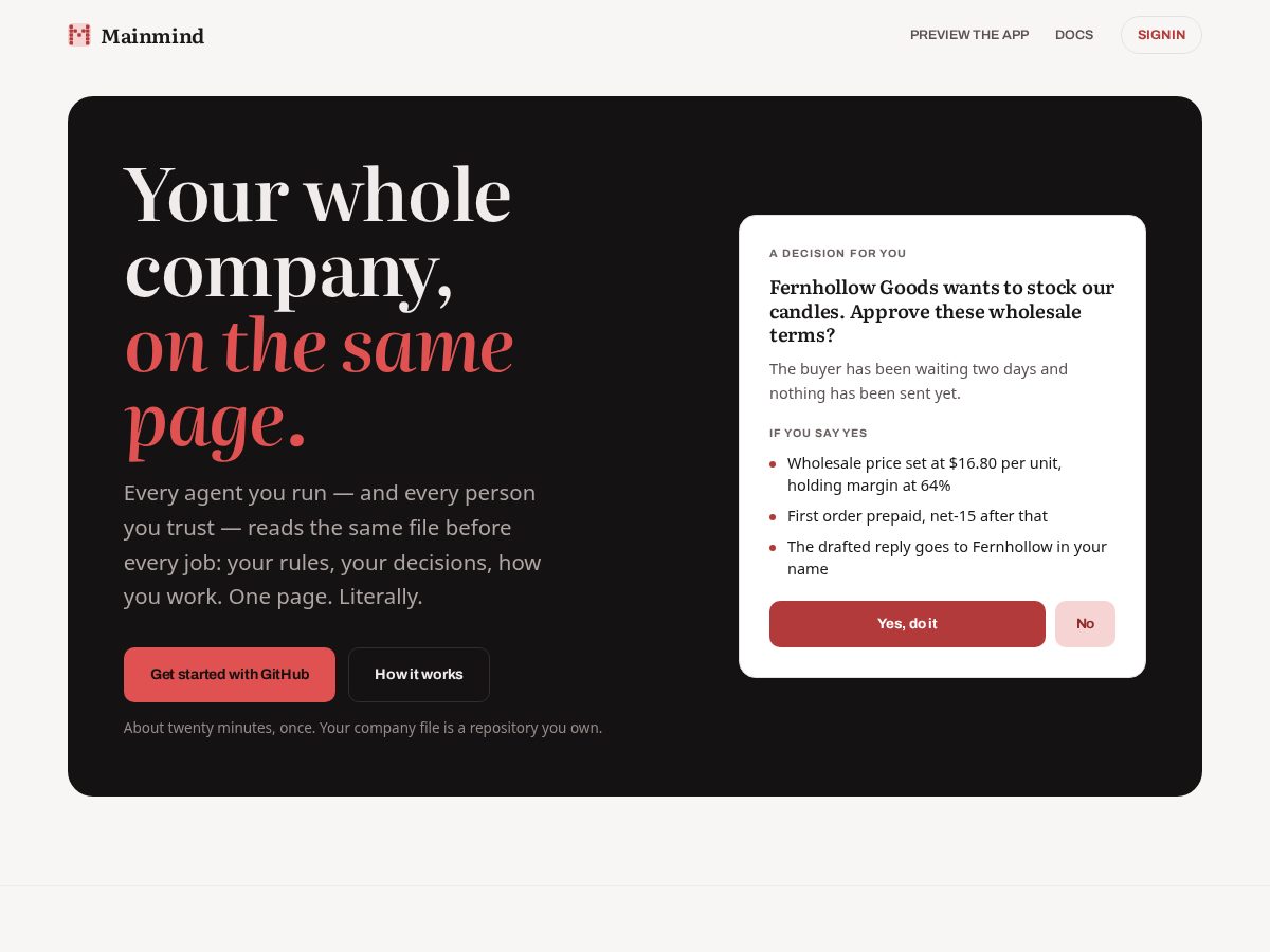 Landing-page snapshot of mainmind.app