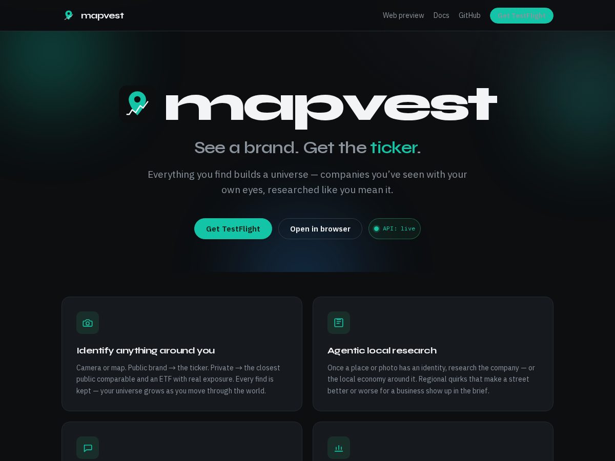 Landing-page snapshot of mapvest.app