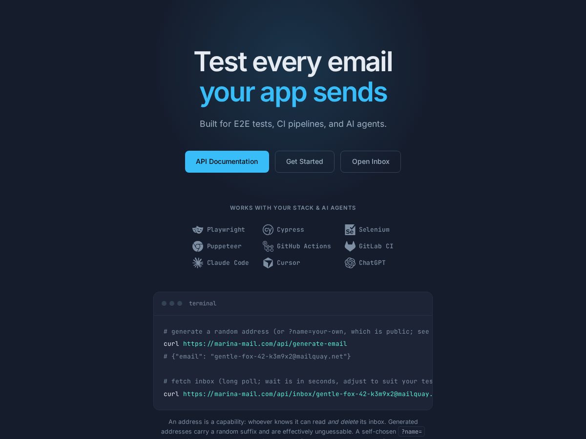 Landing-page snapshot of marina-mail.com