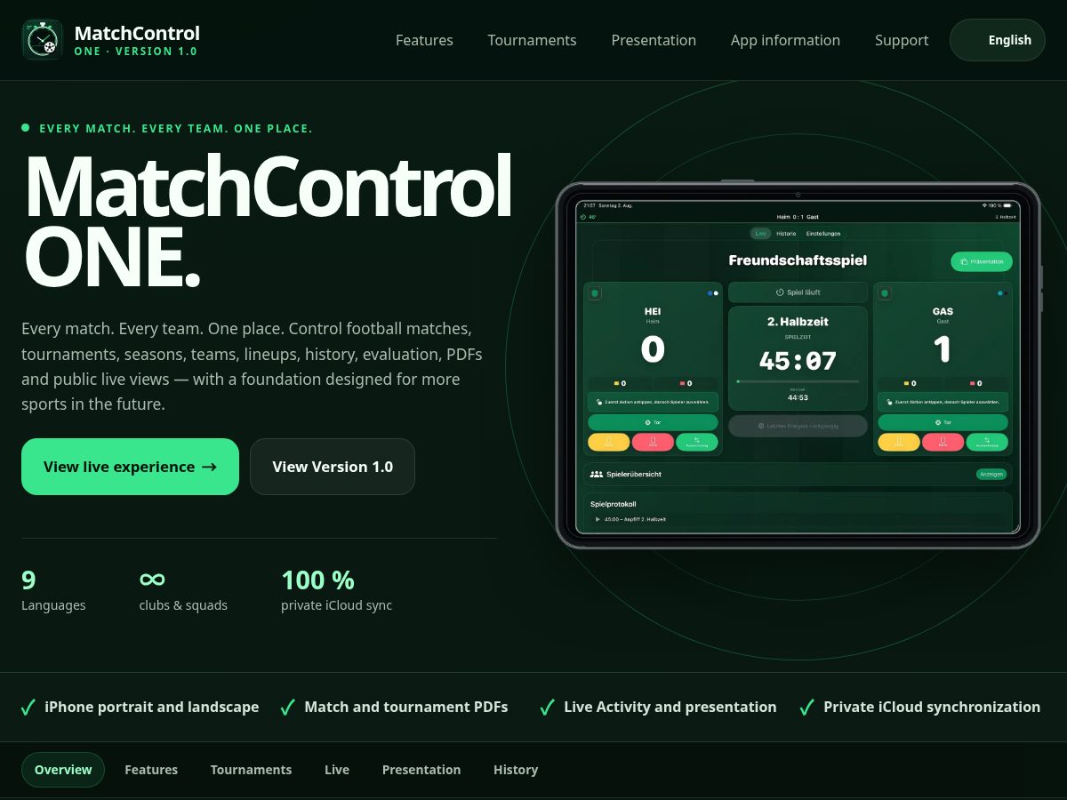 Landing-page snapshot of matchcontrolone.com