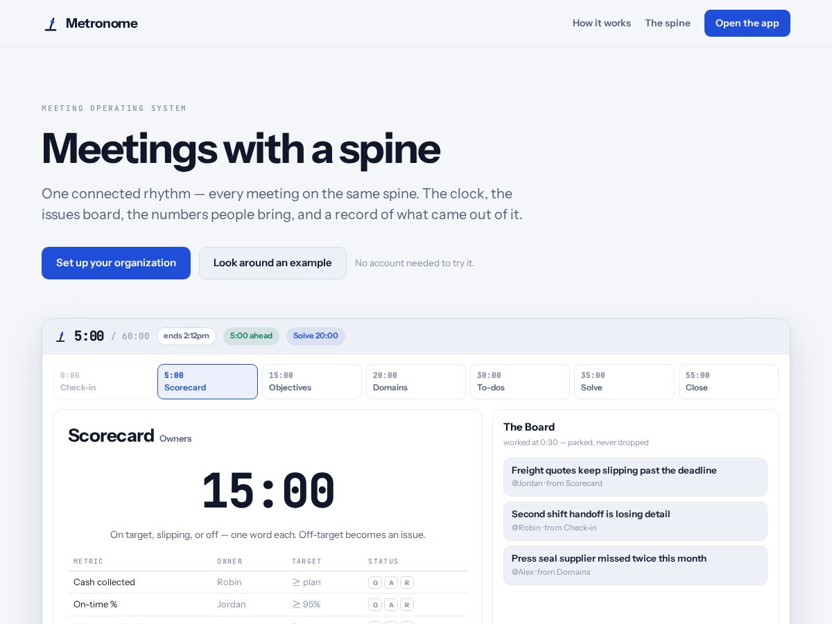 Landing-page snapshot of meetingmetronome.com