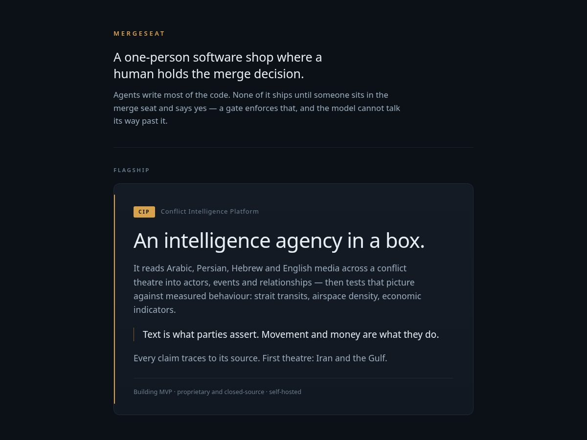 Landing-page snapshot of mergeseat.com