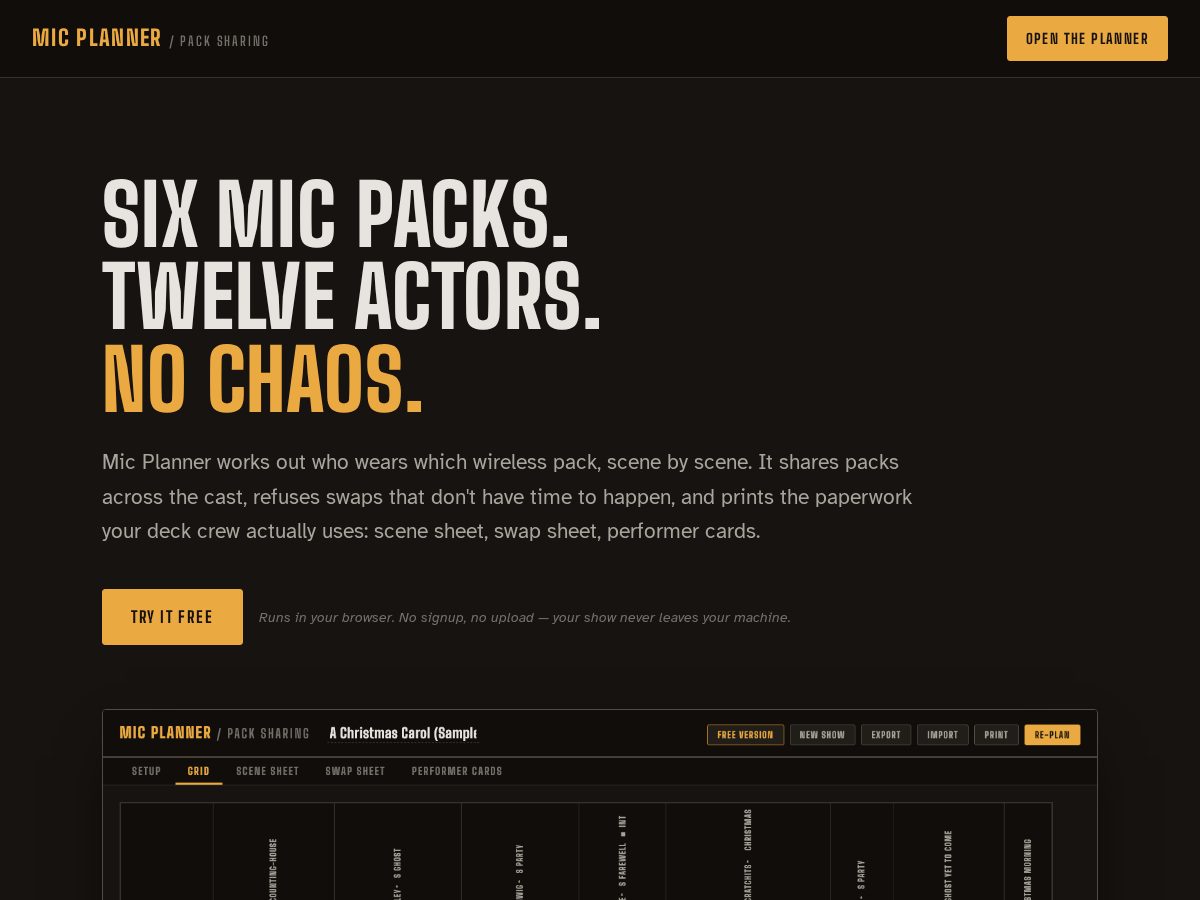Landing-page snapshot of micplanner.com