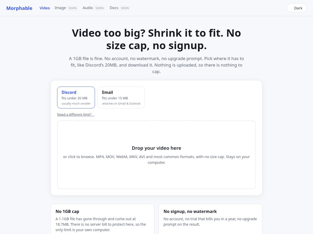 Landing-page snapshot of morphable.app