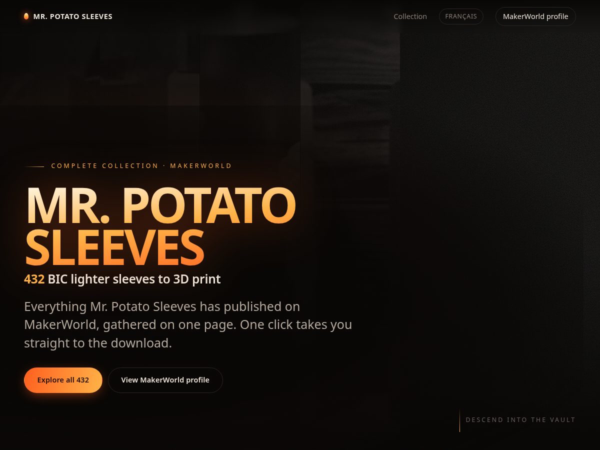 Landing-page snapshot of mrpotatosleeves.com