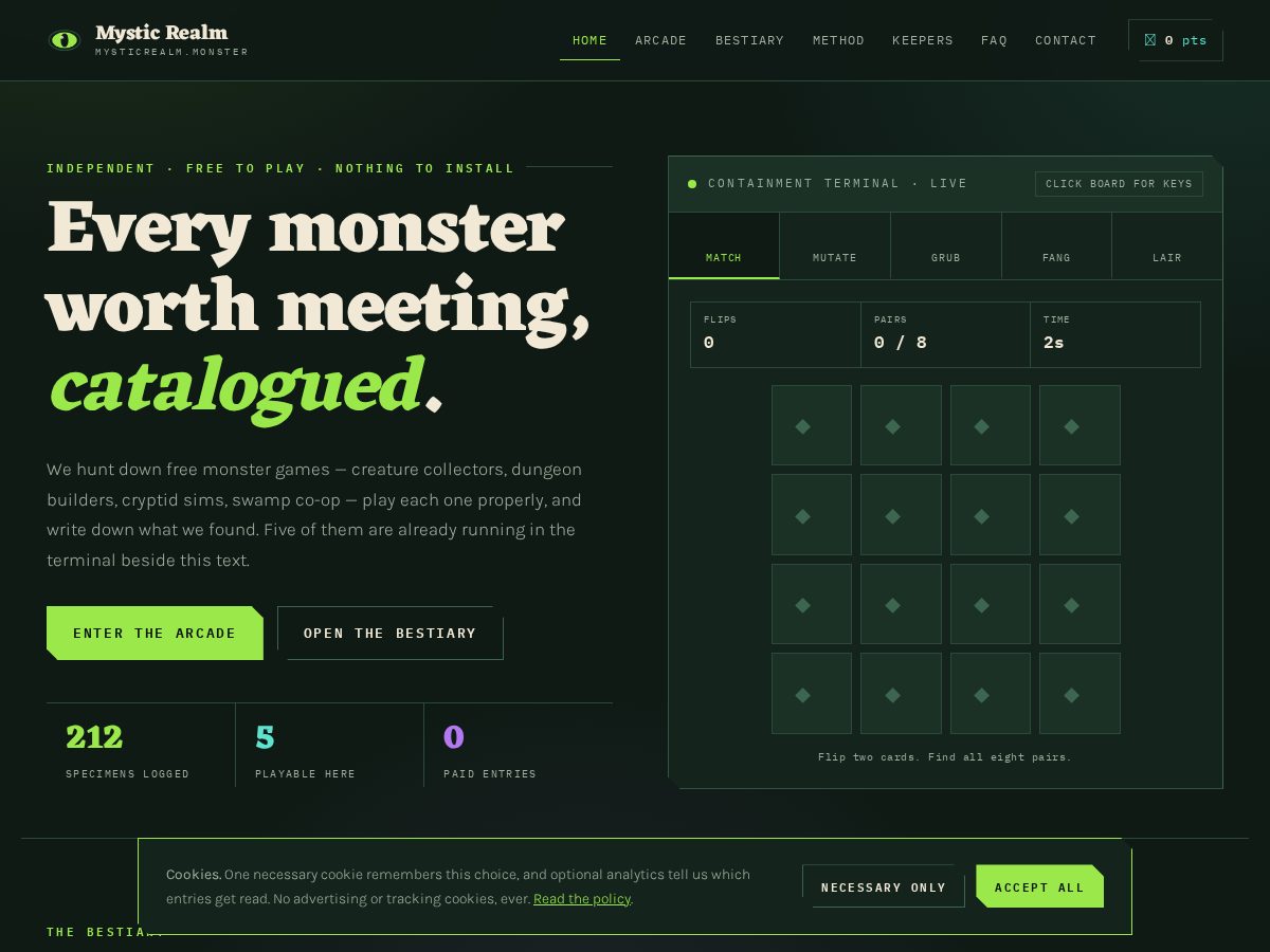Landing-page snapshot of mysticrealm.monster