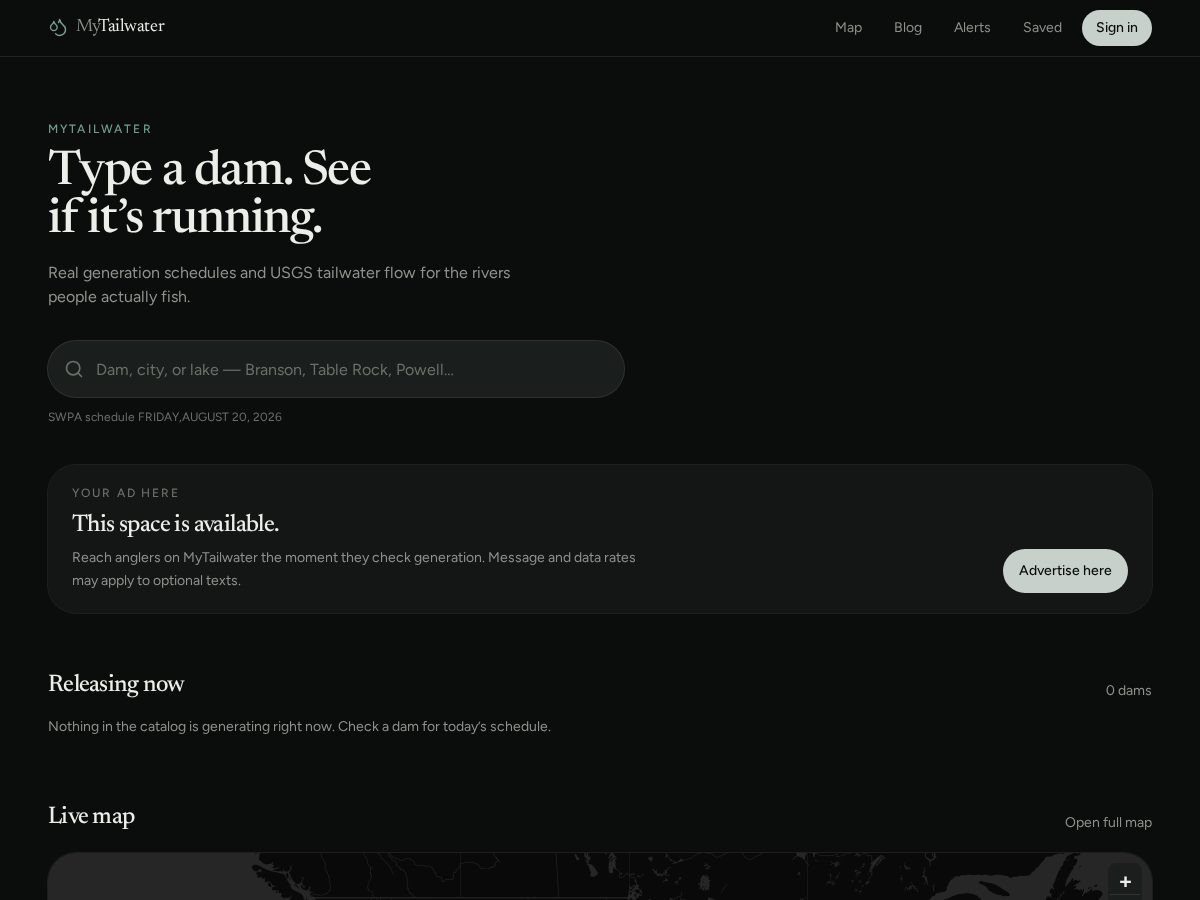 Landing-page snapshot of mytailwater.com