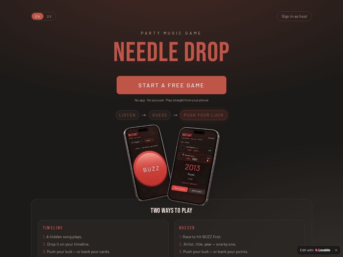 Landing-page snapshot of needledrop.live