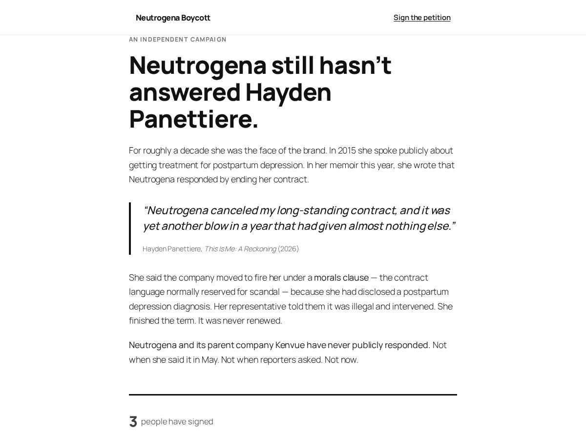 Landing-page snapshot of neutrogenaboycott.com