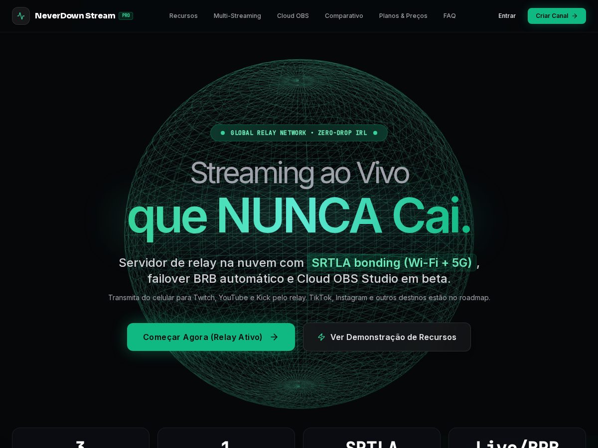 Landing-page snapshot of neverdownstreamer.com