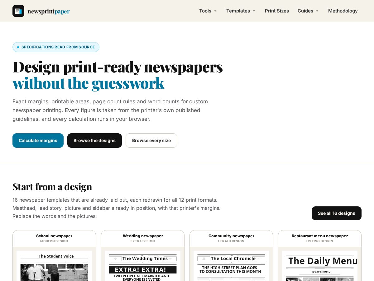 Landing-page snapshot of newsprintpaper.design