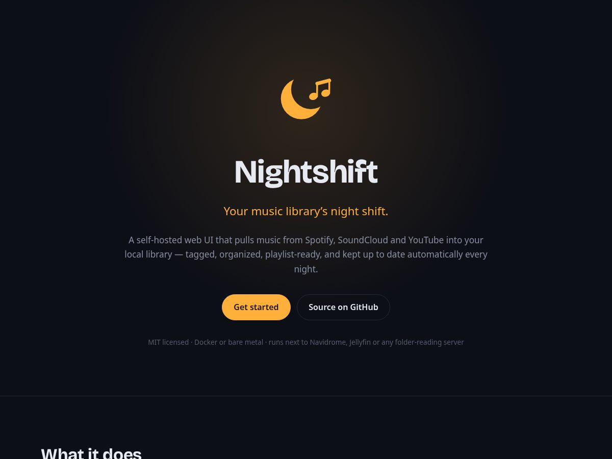 Landing-page snapshot of nightshiftmusic.org