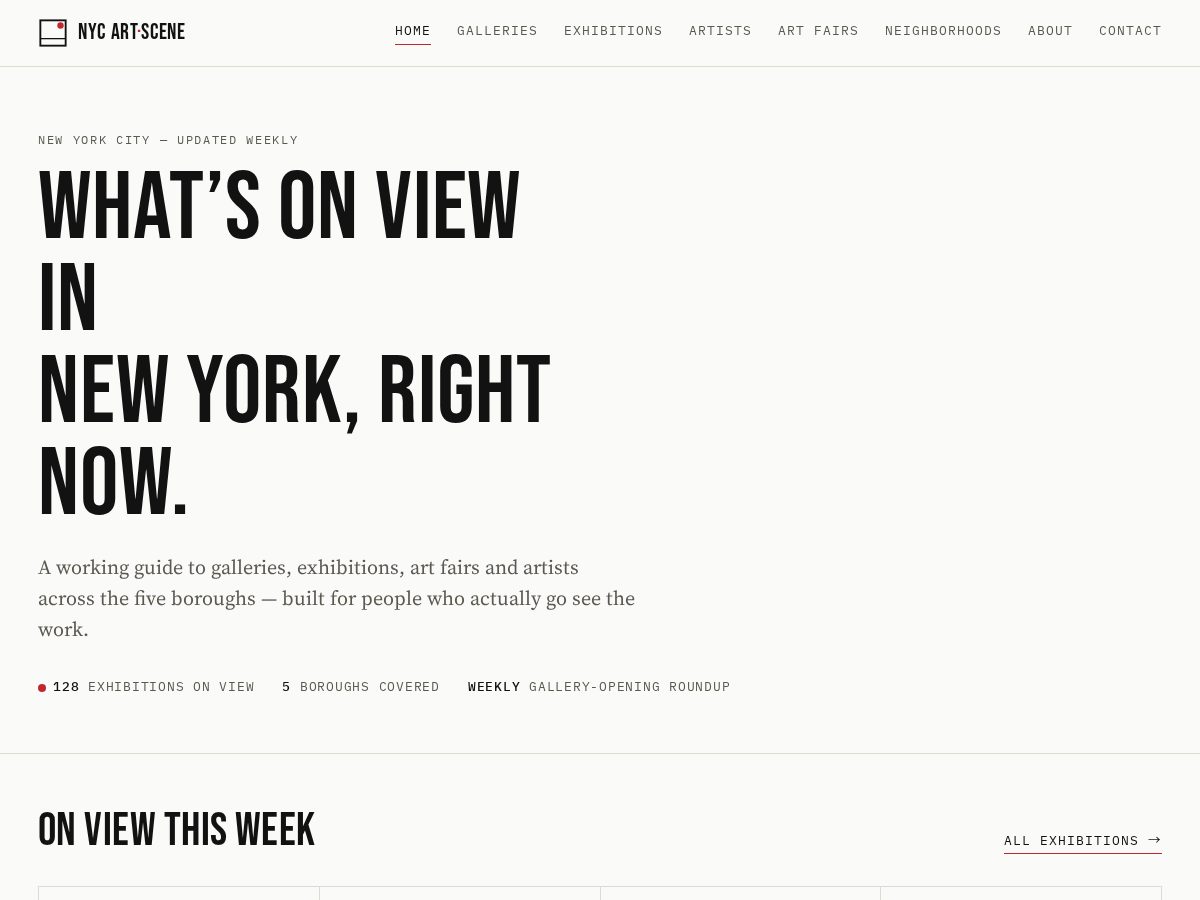 Landing-page snapshot of nycartscene.com