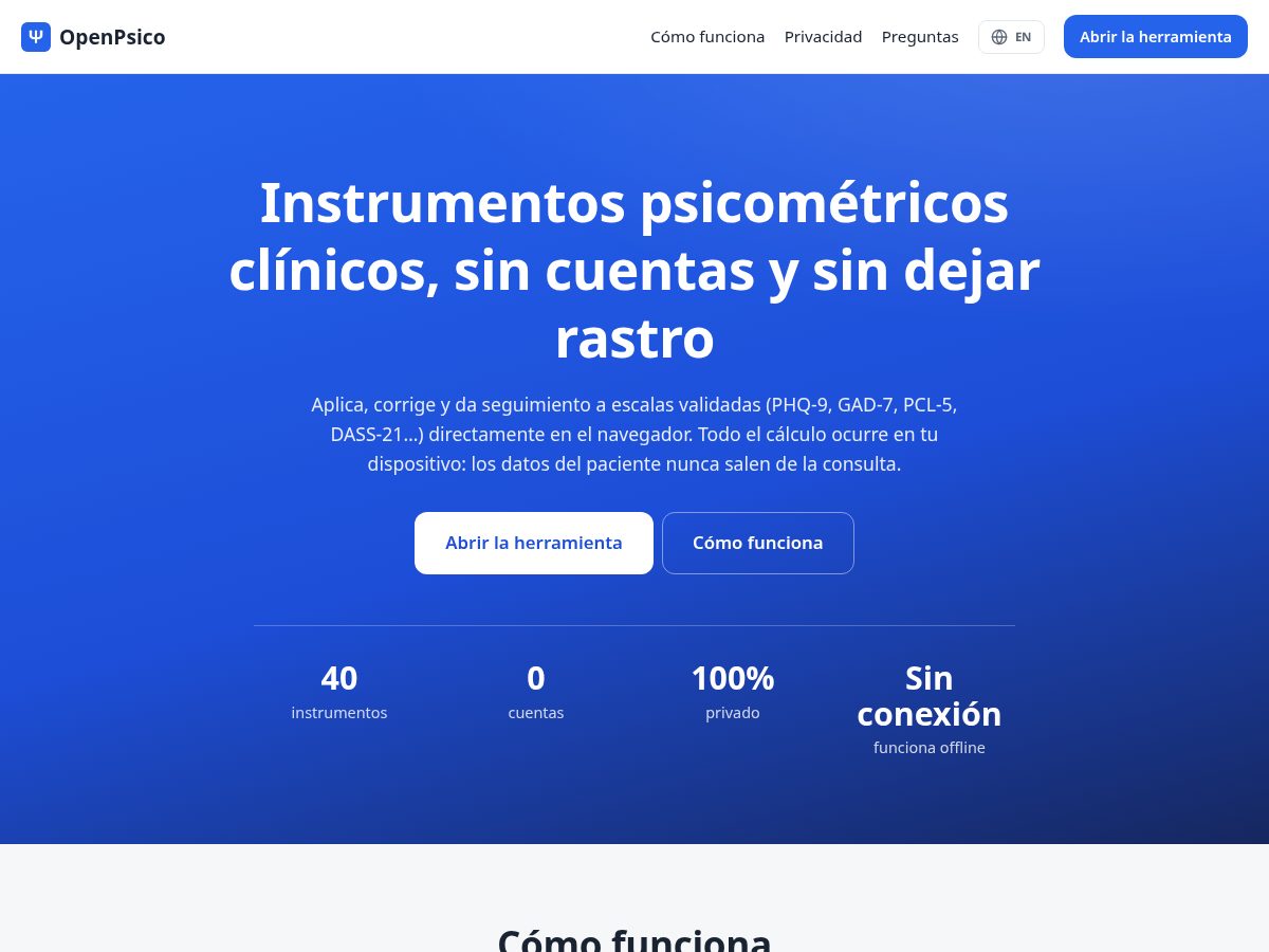 Landing-page snapshot of openpsico.com