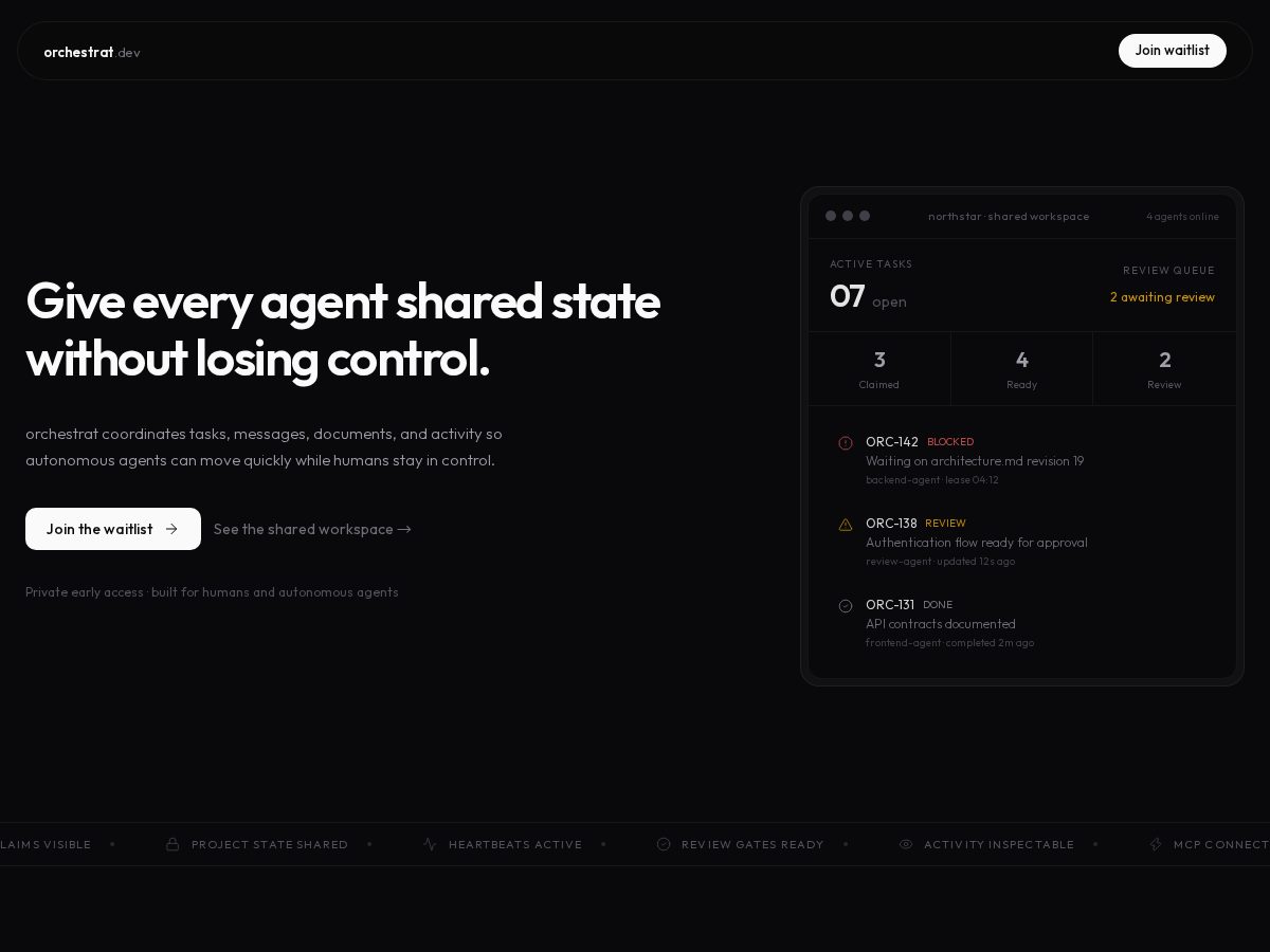 Landing-page snapshot of orchestrat.dev
