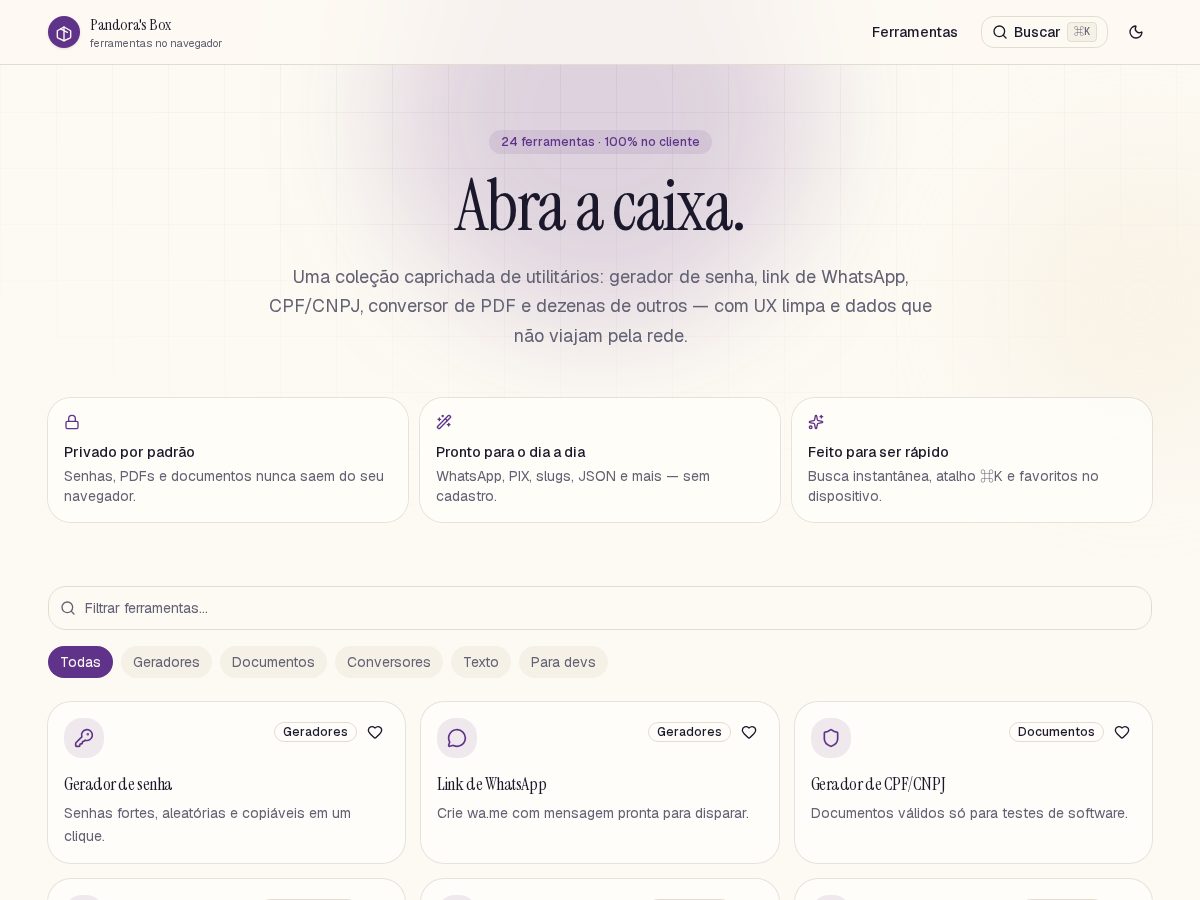 Landing-page snapshot of pandorasbox.solutions