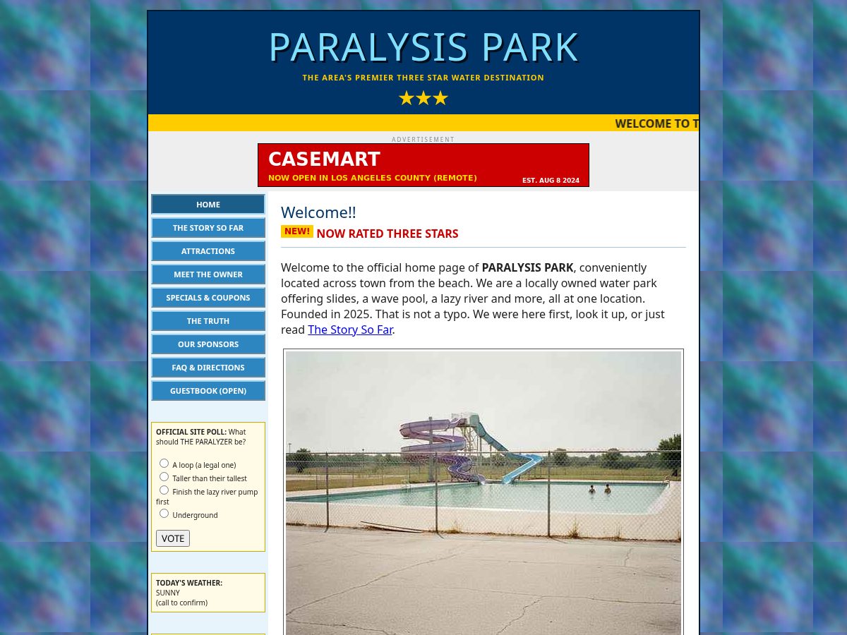 Landing-page snapshot of paralysispark.com