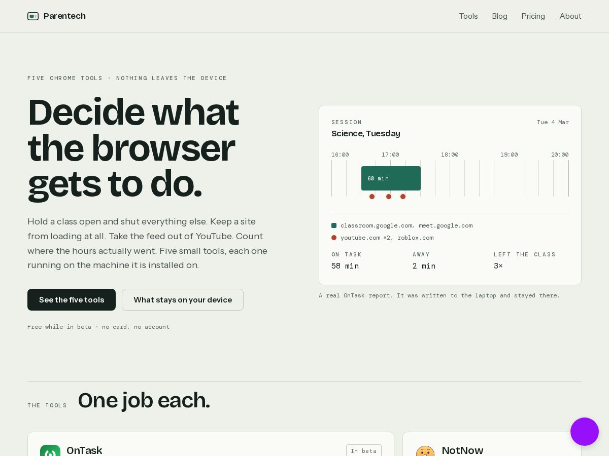 Landing-page snapshot of parentech.app