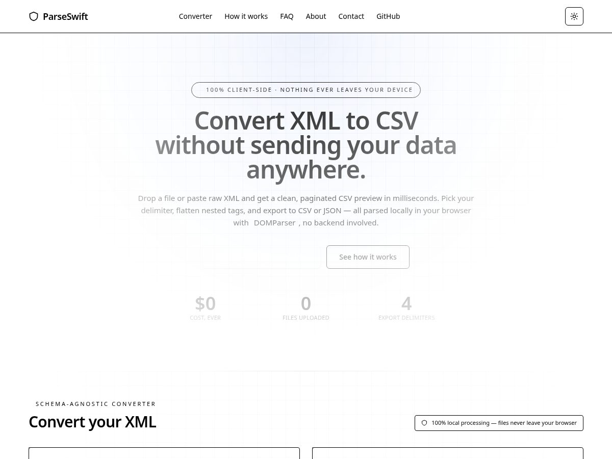Landing-page snapshot of parseswift.com