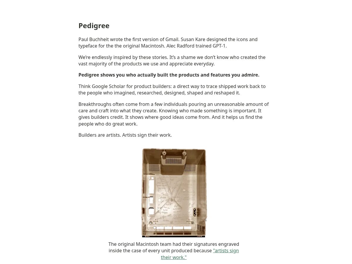Landing-page snapshot of pedigree.work