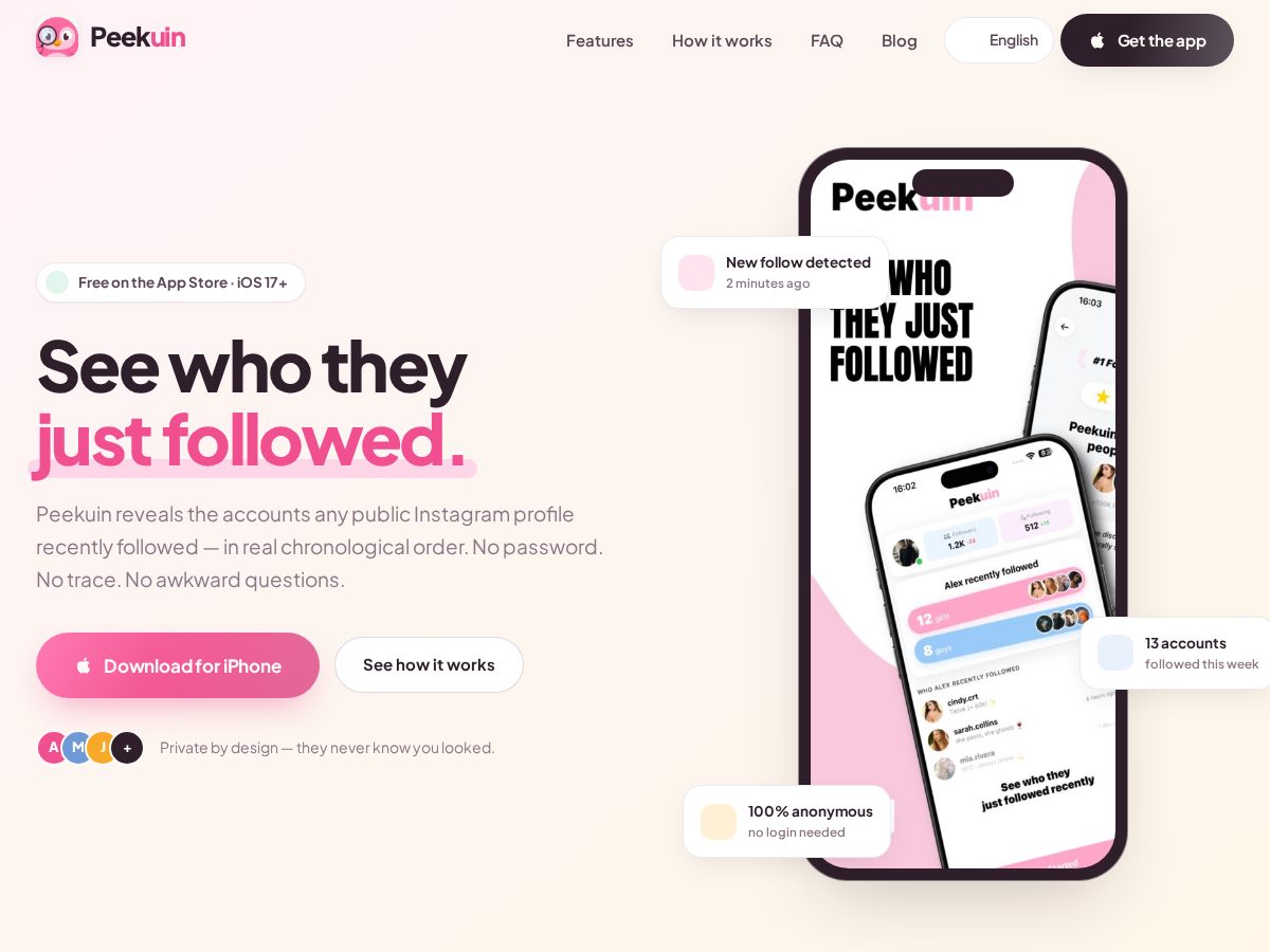 Landing-page snapshot of peekuin.com