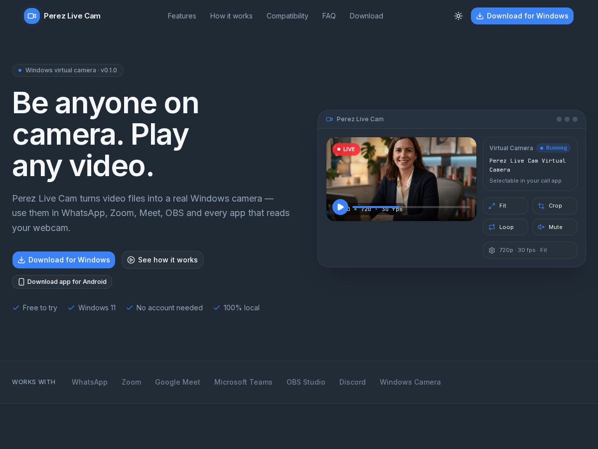 Landing-page snapshot of perezcam.live
