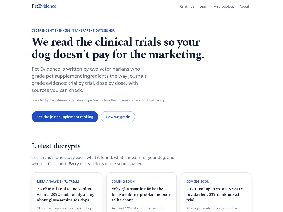 Landing-page snapshot of pet-evidence.com