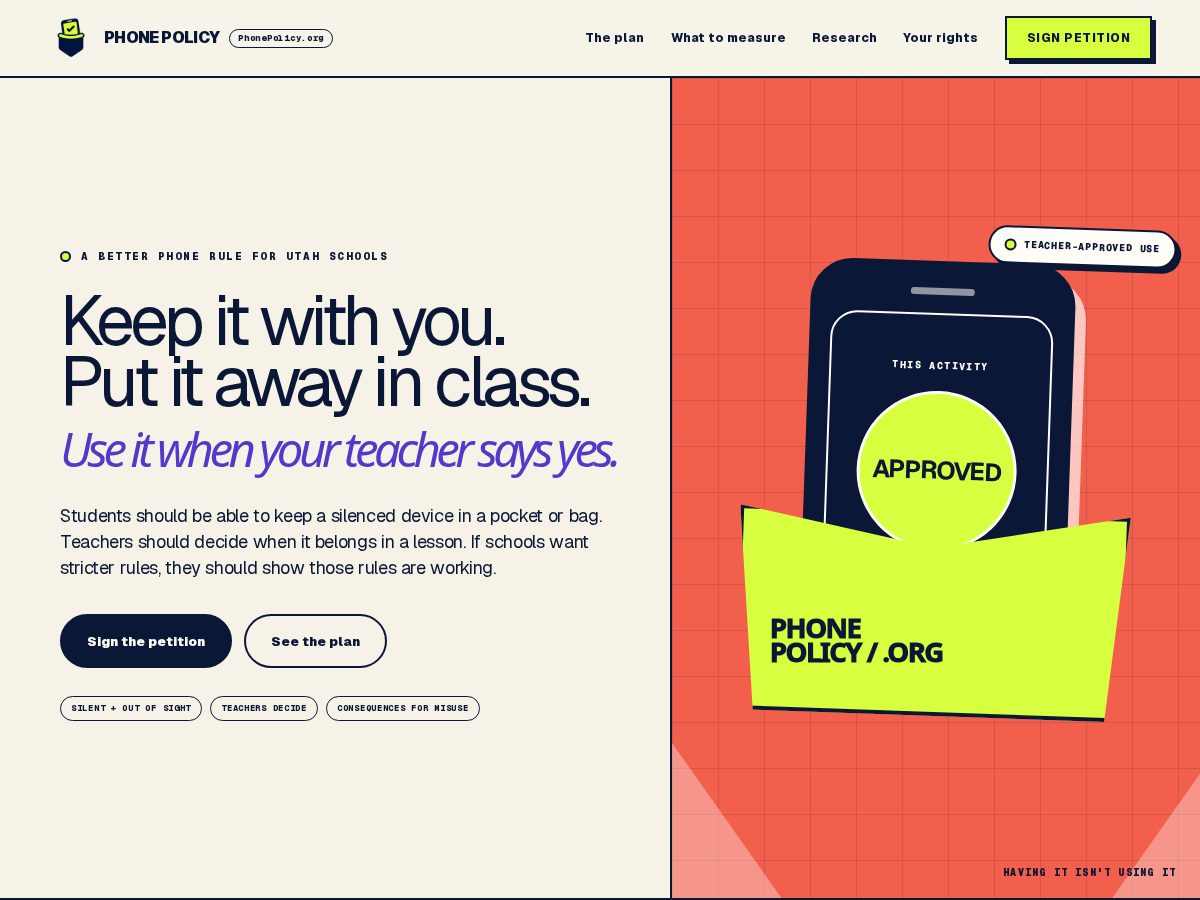 Landing-page snapshot of phonepolicy.org