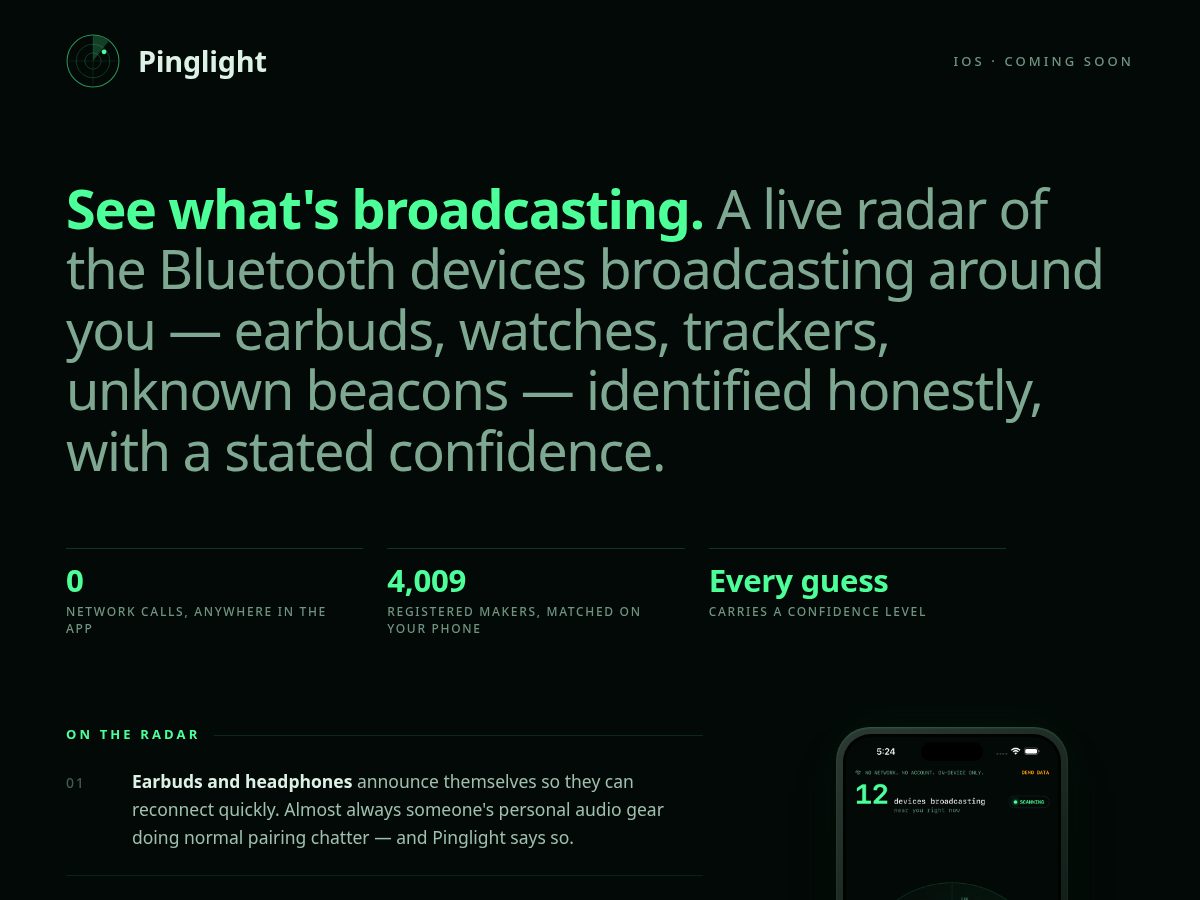 Landing-page snapshot of pinglight.app