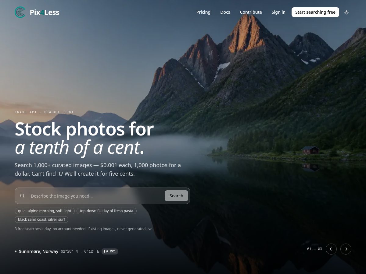 Landing-page snapshot of pix4less.com
