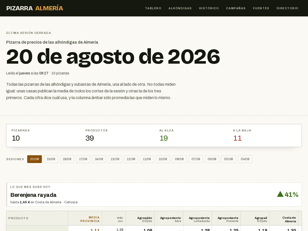 Landing-page snapshot of pizarraalmeria.com