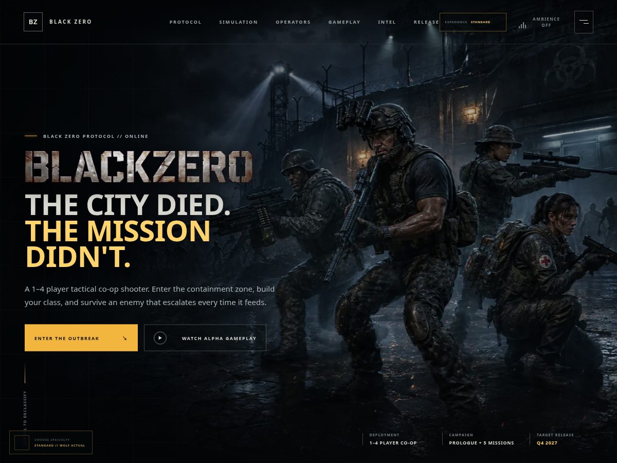 Landing-page snapshot of playblackzero.com