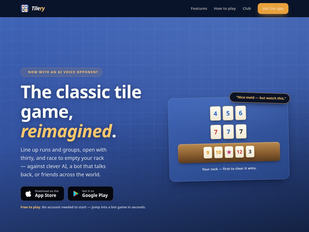 Landing-page snapshot of playtilery.app