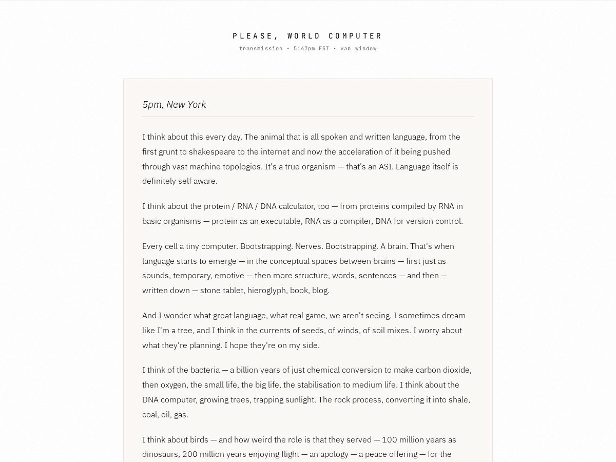 Landing-page snapshot of pleaseworldcomputer.com