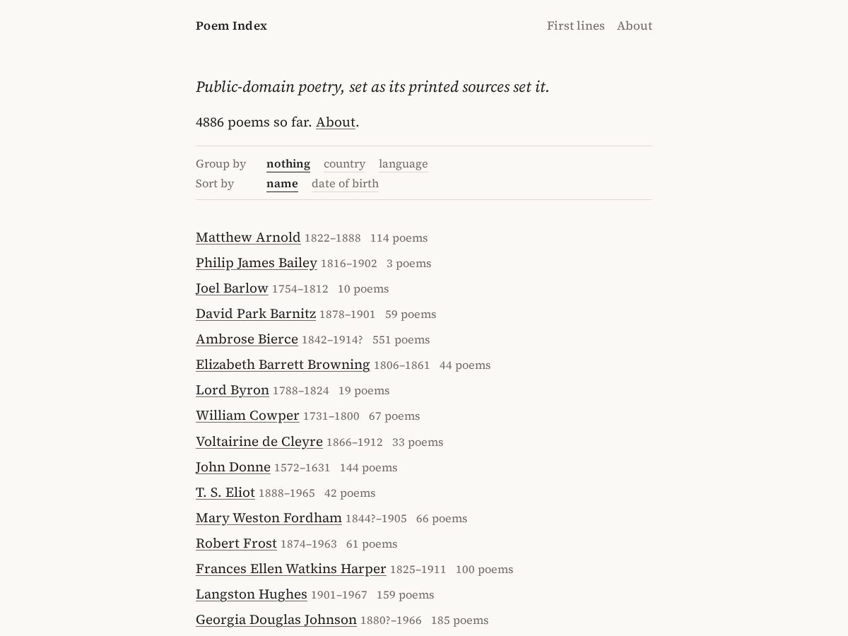 Landing-page snapshot of poemindex.net