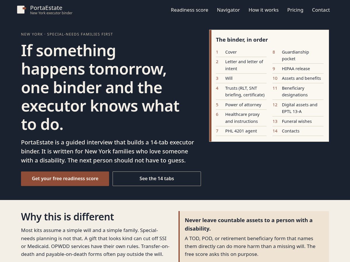 Landing-page snapshot of portaestate.com