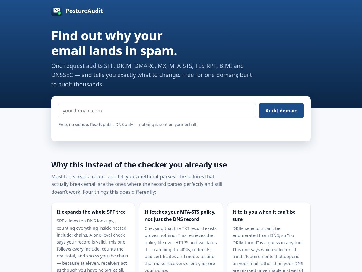 Landing-page snapshot of postureaudit.com