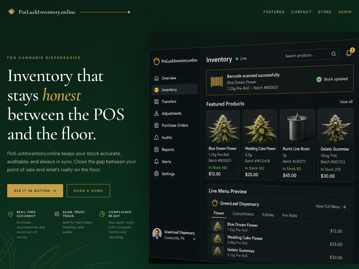Landing-page snapshot of potluckinventory.online