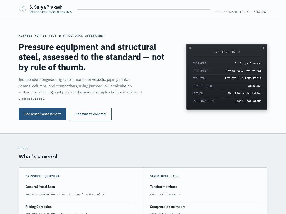 Landing-page snapshot of pressureandstructurals.com