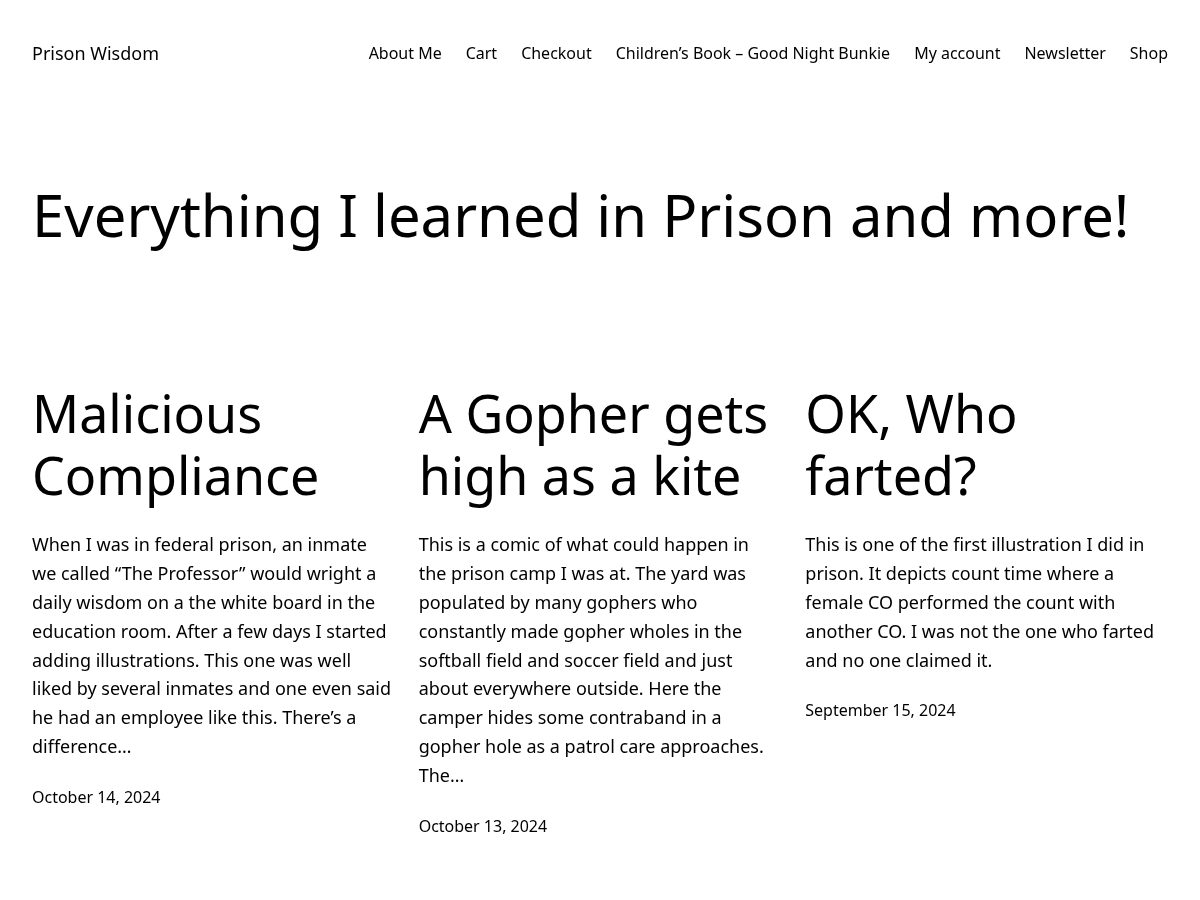 Landing-page snapshot of prisonwisdom.art