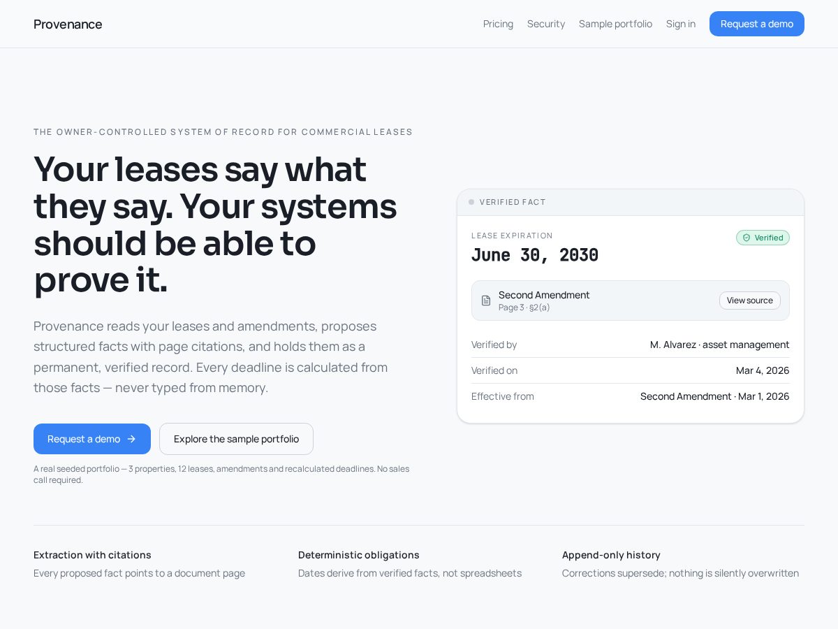 Landing-page snapshot of provenance.holdings